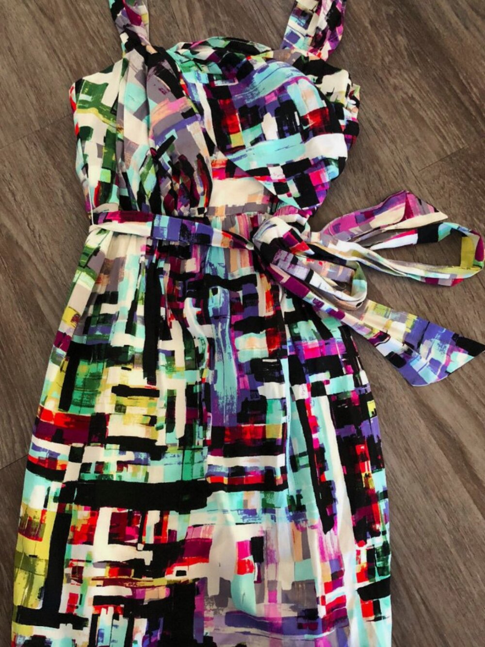 ALI RO Women's Multi Colored Fitted Flare Geometric Print Dress Size 2 NEW